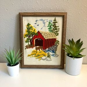 **2 FOR 1 SALE** Vintage cross stitch covered bridge